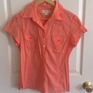 2/$18 Michael by Michael Kors Peach Short Sleeve Button Down Sz. M